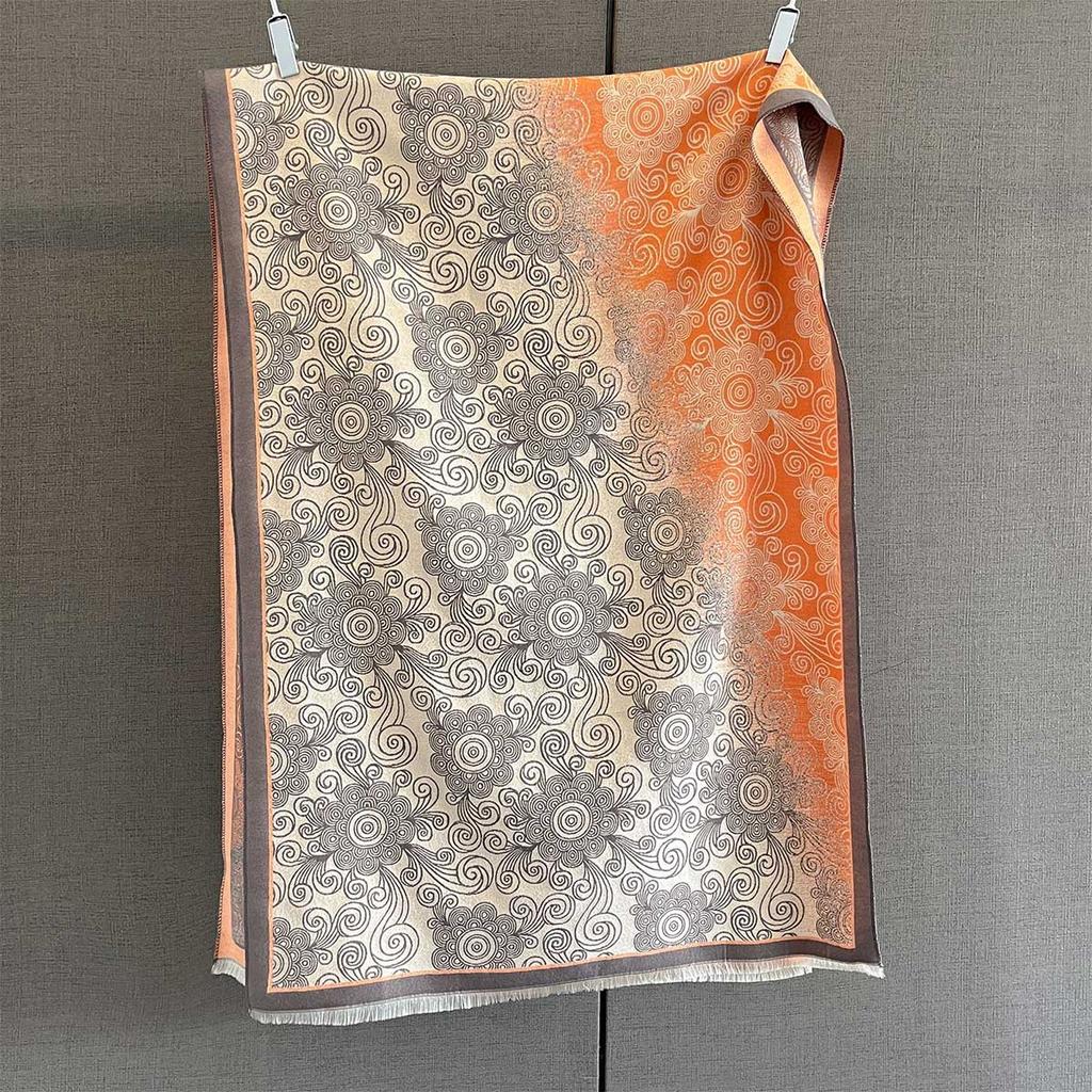 New Retro-style Printed Scarf Multi-color Splicing Contrasting Color Design Autumn Versatile Warm Imitation Cashmere Shawl