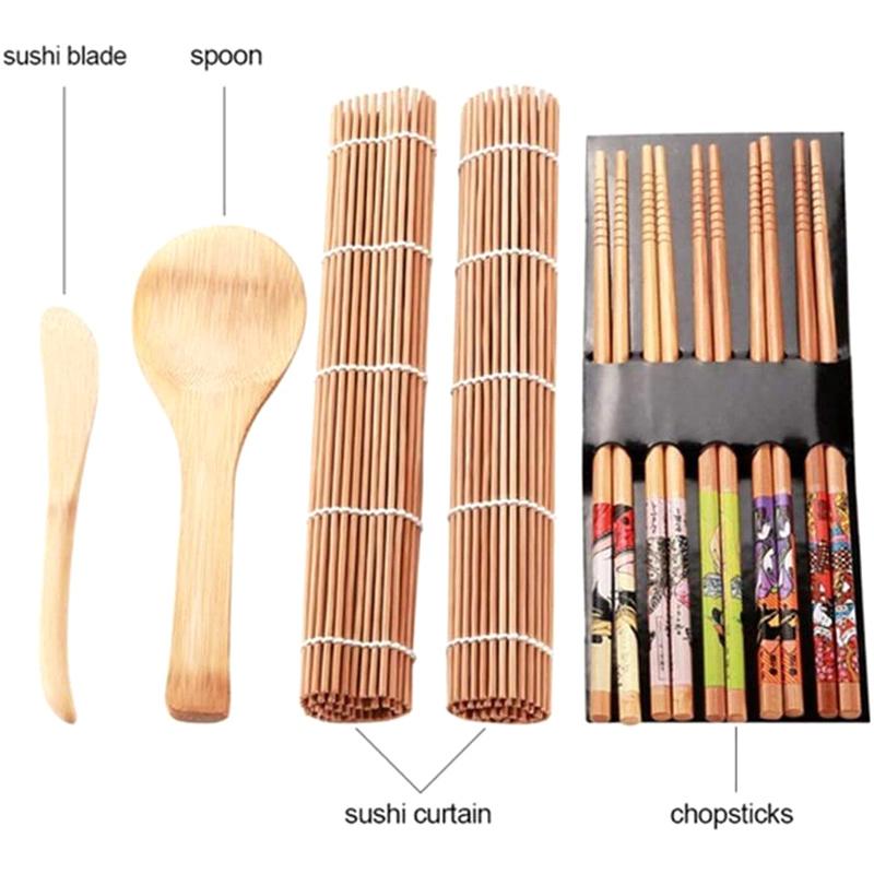 

9Pcs Diy Kitchen Sushi Maker Set Bamboo Sushi Making Tools Kit For Sushi Rice Roller Mold Chopsticks Cooking Tools Set 9pcs