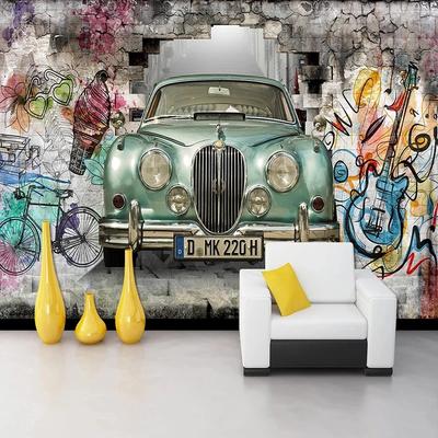 3d Wallpaper Retro Old Car Hand-Painted Graffiti Wall Mural Restaurant Cafe Bar Removable Home Decor