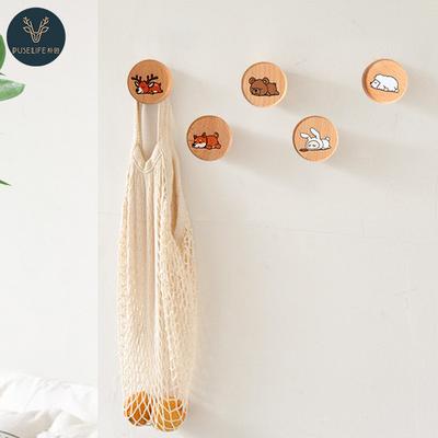 Beech Wood Hook, Cartoon Cute Design, Entrance Foyer Hook, Entrance Door Coat Hook, Wall Hanging, Wooden, Children's Room Decoration, Door Handle