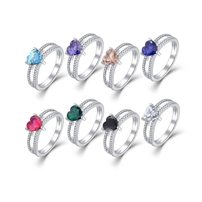 Double Band Heart CZ Ring 925 Silver 4 Prong Setting Paved Zircon Engagement Promise Wedding Ring for Ladies
