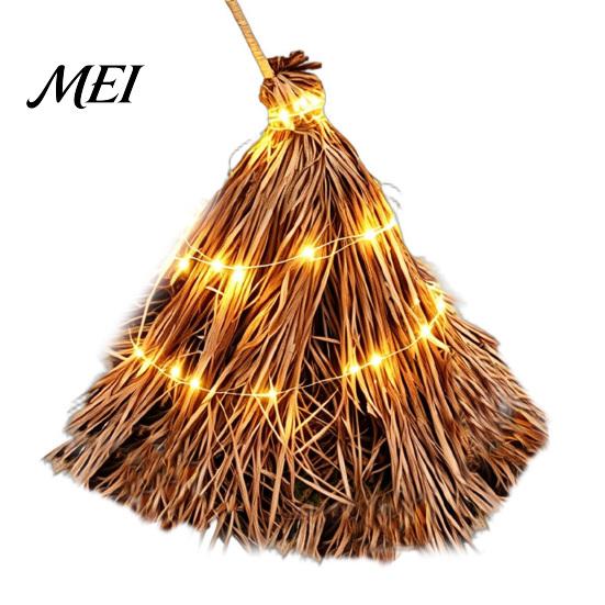 Decorative Broom for Covered Entryway 5.5 Ft Giant Light-up Witch Broom, Vintage Twig with String Light, Creepy Costume Accessory Rustic Farmhouse