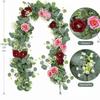 1pcs Artificial Rattan 180cm/6ft Artificial Eucalyptus Garland With Navy Blue White Roses For Weddings Festive Party Decoration