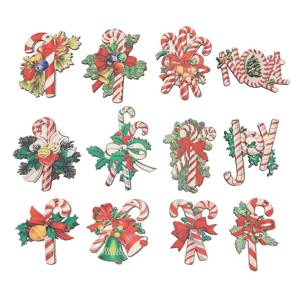36pcs Xmas Candy Cane Hanging Decorations Cute Patterns Bright Colors Wood Candy Hanging Ornaments F