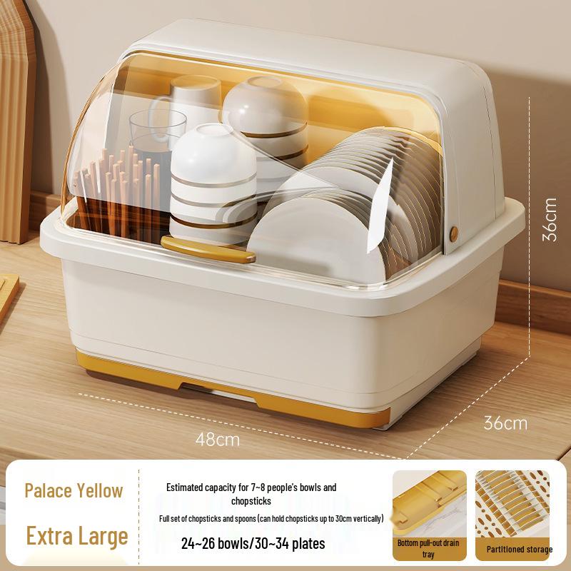 Kitchen Cupboard Dish Rack with Lid and Utensil Holder