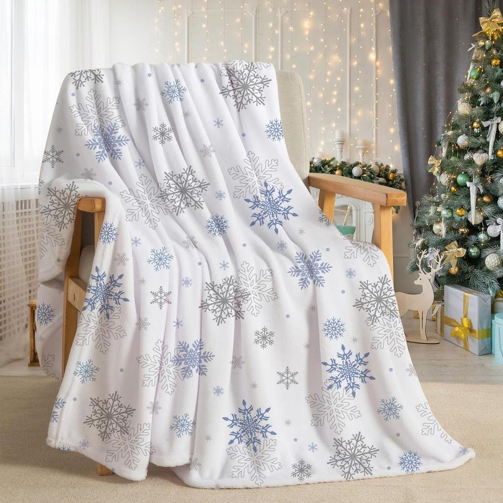 Christmas Snowflake Print Flannel Blanket For Living Room Bedroom Sofa Nap Cover Blanket