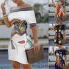 Women Clothing Off-shoulder Print Slim Fit Sexy Maxi Dress