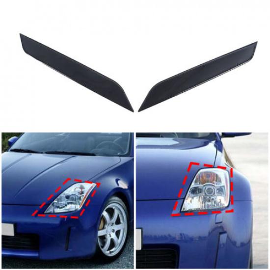 Glossy Piano Black Headlight Eyebrow Eyelid Cover For Nissan 350Z Z33 2003-2006