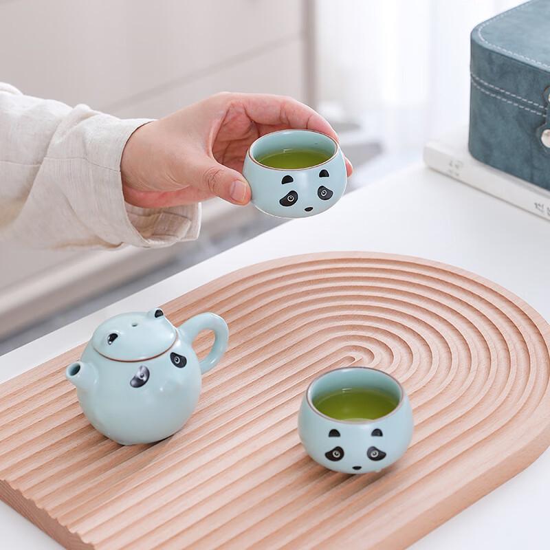 Nordic Style Ru Kiln Panda Portable Travel Tea Set