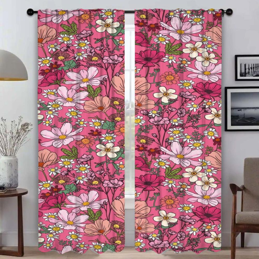 Anti-mosquito Curtains 2 Pieces Flowers Elegant Room Curtains for Camera Living Room Curtain Partition Tulle for Bedroom Shades