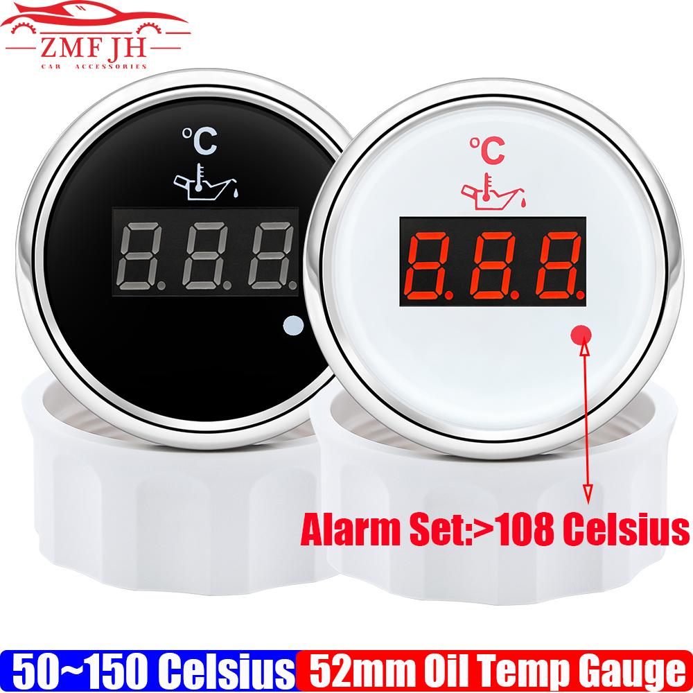 Digital 52mm Oil Temperature Gauge with Flash Alarm 50-150℃ Oil Temp Meter Sensor for Auto Marina Boat Yacht 12V24V Customized