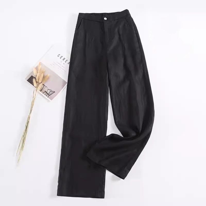 

Брюки Женские Весна Лето Корейская Мода Простые Повседневные Прямые Брюки Черные С Завышенной Талией Драпированные S