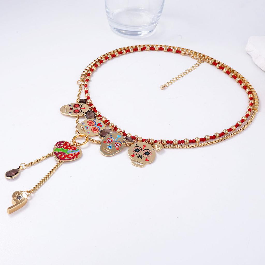 Halloween personality trend 1 set colored metal skull pendant necklace creative light luxury women
