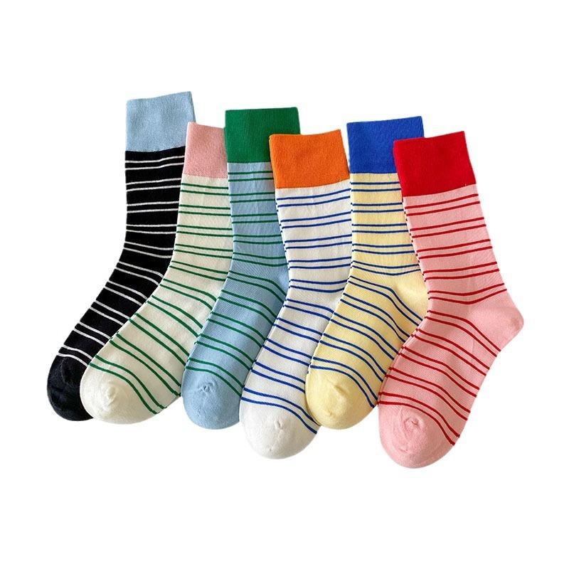 Socks, Dopamine Contrast Striped Socks, Wear Pure Cotton Piles Of Socks