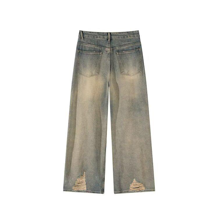 Used Ripped Slim Straight Jeans: Unisex Retro Nischendesign