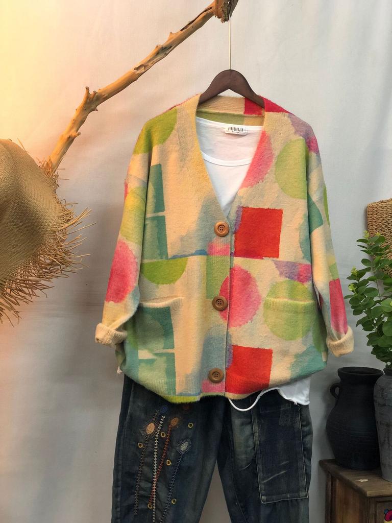 Factory new autumn and winter cute printed imitation mink velvet jacket women's Korean version loose lazy sweater