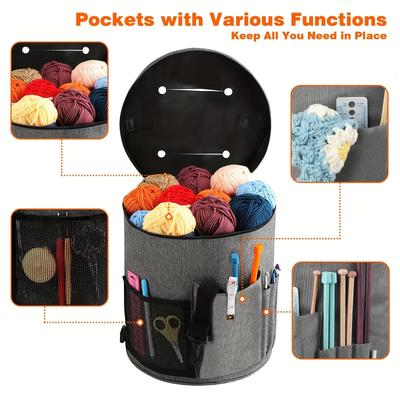 Torba na szydełko o dużej pojemności, do przechowywania włóczki, organizer na druty dziewiarskie, torba typu tote na szydełko z przednią kieszenią na włóczkę, haczyki