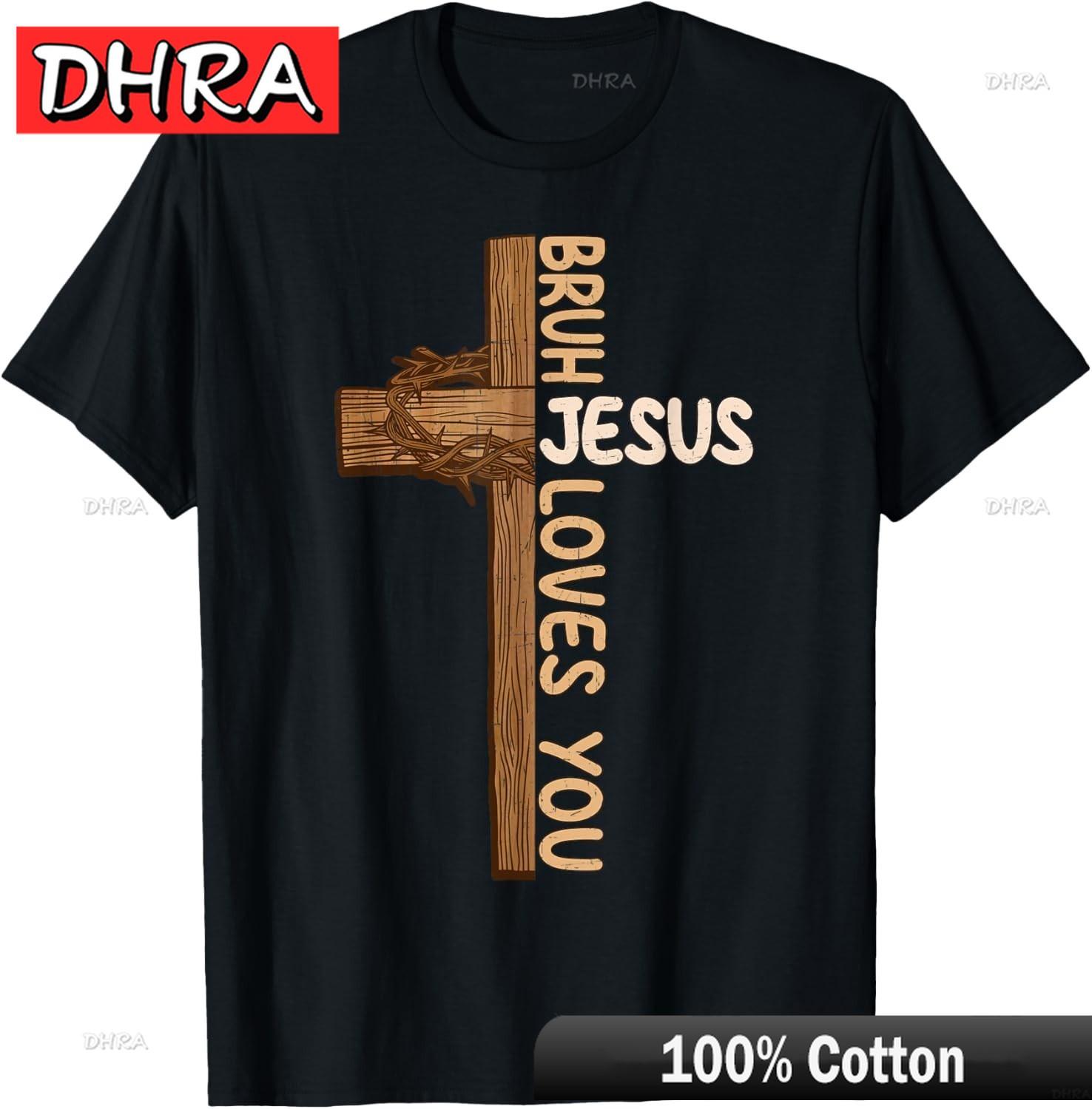 Religious Christian Boys Teens Kids Bruh Jesus Loves You TShirt with Mujer Gift for Friends Shirt Tee Casual Top Stylish 4XL