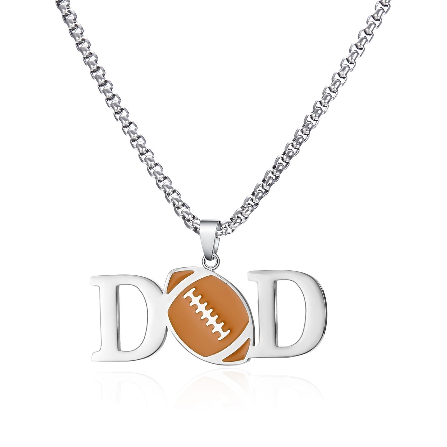 

Rinhoo Copper Color Stainless Steel Necklace for Men Letter Football Long Chain Necklace Dad Son Sport Zircon Father s Day Gift