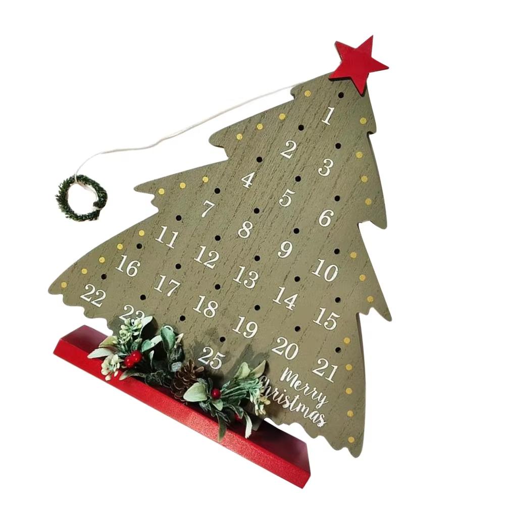Christmas Countdown Rustic Wooden Advent Calendar Tabletop Vine Wreath Xmas Tree Holiday Decor Christmas Advent Calendar