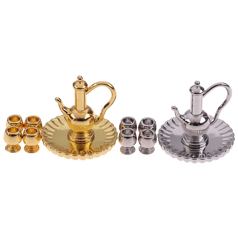 1: 12 Dollhouse Miniature Metal Tea Set Teapot Cup Plate Furniture Toys