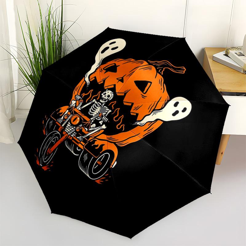 1pc Halloween Motorcycle Automatic Folding Umbrella - Compact 8-Rib Design, Durable Plastic & Iron, Lightweight for Outdoor Daily Use103
