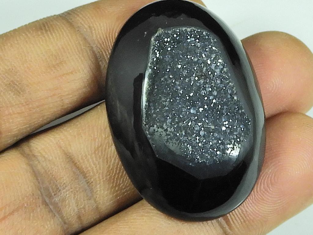 27X40X07MM Dyed Black Onyx Druzy Agate Oval Cabochon Loose Gemstone 80Cts. SK-4673