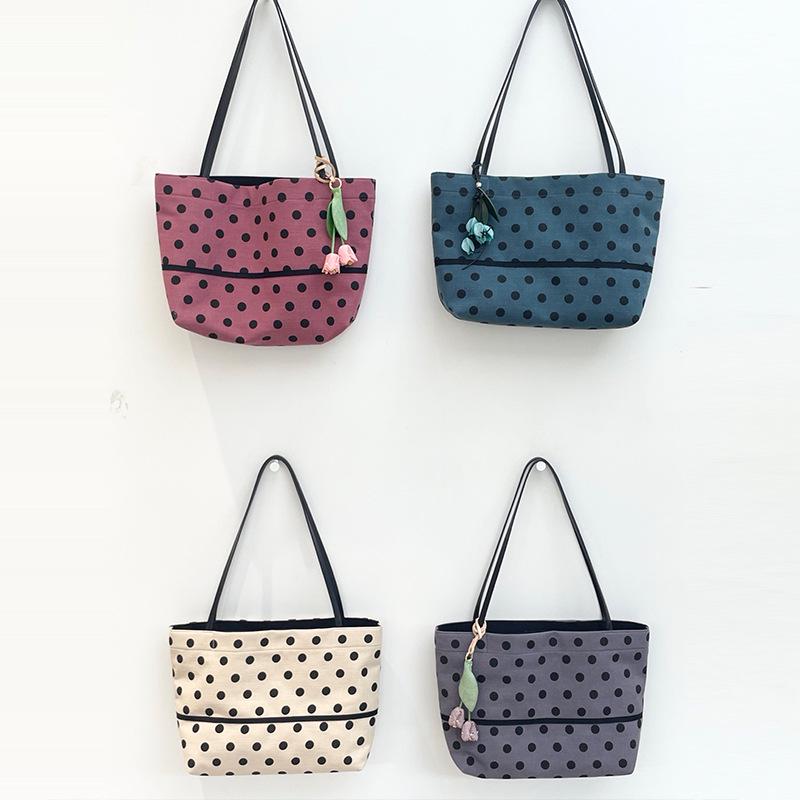 2026 Women's Polka Dot Cotton Linen Tote Bag - Large Capacity, Versatile Shoulder Handbag
