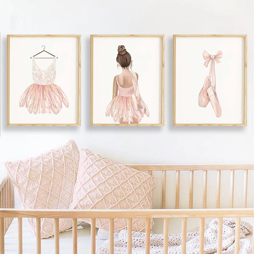

Print Pink Dress Painting Nordic Kids Decor Picture Room Decoration and Ballerina Girls Baby Nursery Wall Art Canvas Poster