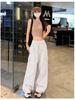 Women's High-Waist Apricot Cargo Pants - Petite Wide-Leg, Spring/Autumn, Casual American Sports Style.