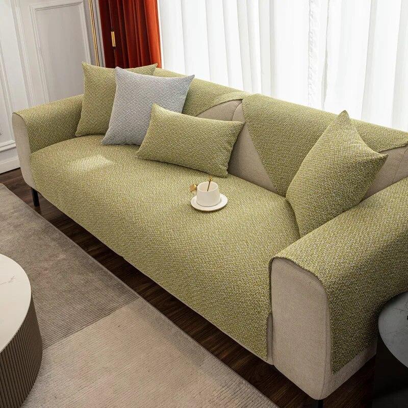 Japanese Style Hemp Feeling Living Room Sofa Ma All-season Universal Anti Slip Modern Simple Solid Color Sofa Cover