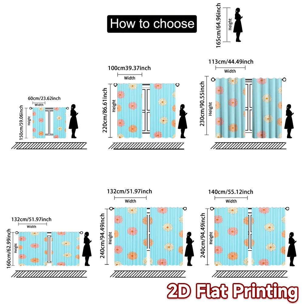 Set Of 2 Flat Printing Curtains Without Rod Floral Spring Delight Valentine Is Day Festival Popular Drapes Machine Made Polyester