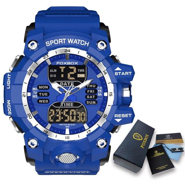 

New Men Watch Dual Time LED Digital Watch for Men Waterproof Chronograph Quartz Red Military Sport Electronic Wristwatch синій
