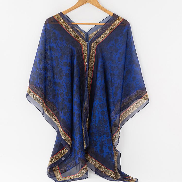 

Летний шифоновый солнцезащитный платок женский леопардовый принт шелковый шарф пляжный шарф шаль 96*150cm сапфировый