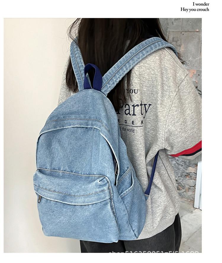Schoolbag denim backpack 1011 casual washed denim student schoolbag large capacity wear-resistant retro denim schoolbag