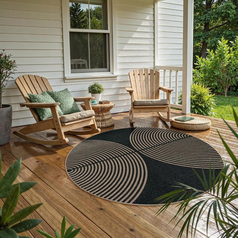Stripe Pattern Carpet Lines Design Round Mat Modern Outdoor Indoor Decoration Rug for Porch Patio Living Room Bedroom Terrace