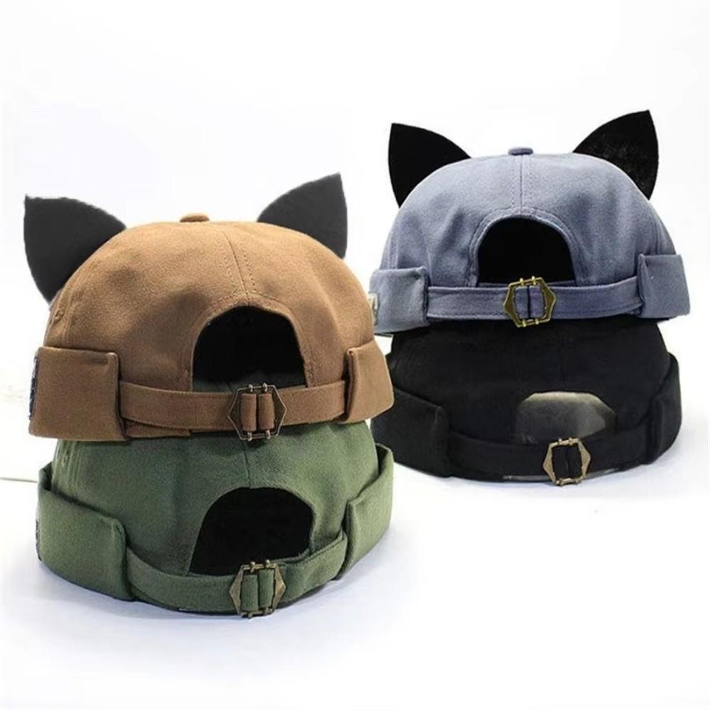 Breathable Cat Ears Brimless Hat Adjustable Woman's Landlord Hat Fashion Bucket Cap Outdoor