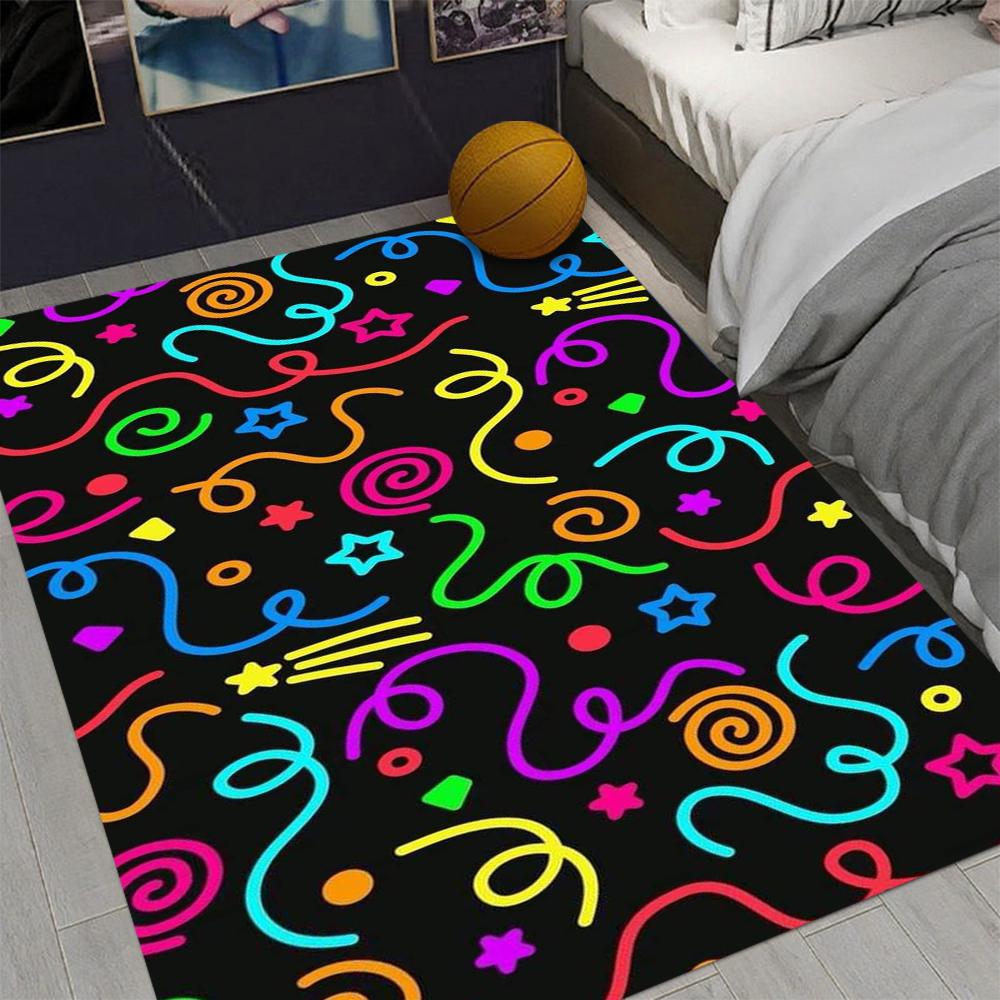 Retro Arcade Stars Bowling Alley Carpet 90s Arcade Retro Rug Non-Slip Home Theater Movie Room Floor Mat Gamer Room Décor Gift