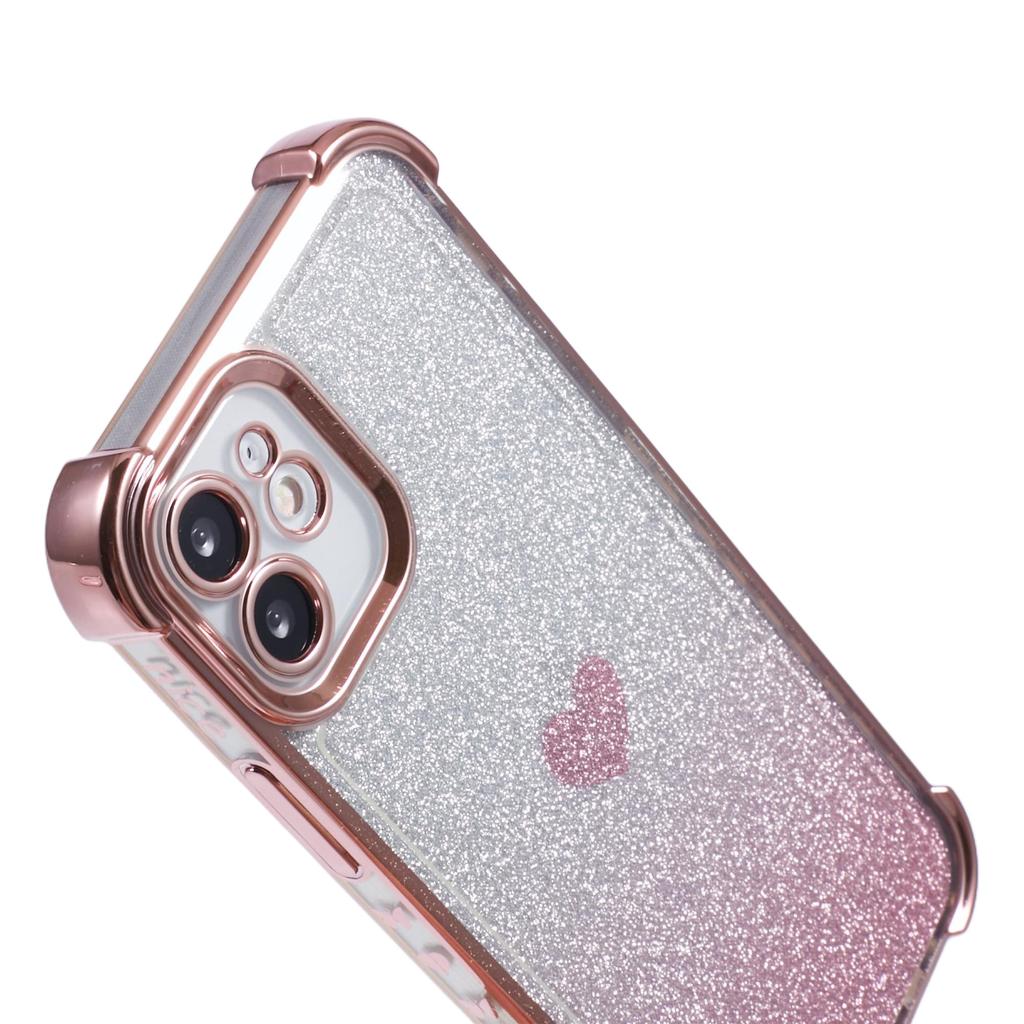 For iPhone 11 Drop Protection Cell Phone Case Heart Pattern TPU Glittery Powder Phone Cover