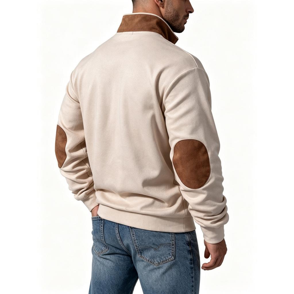 Men's Vintage Patchwork Stand Collar Half-Button Sweatshirt Casual Long Sleeve Top