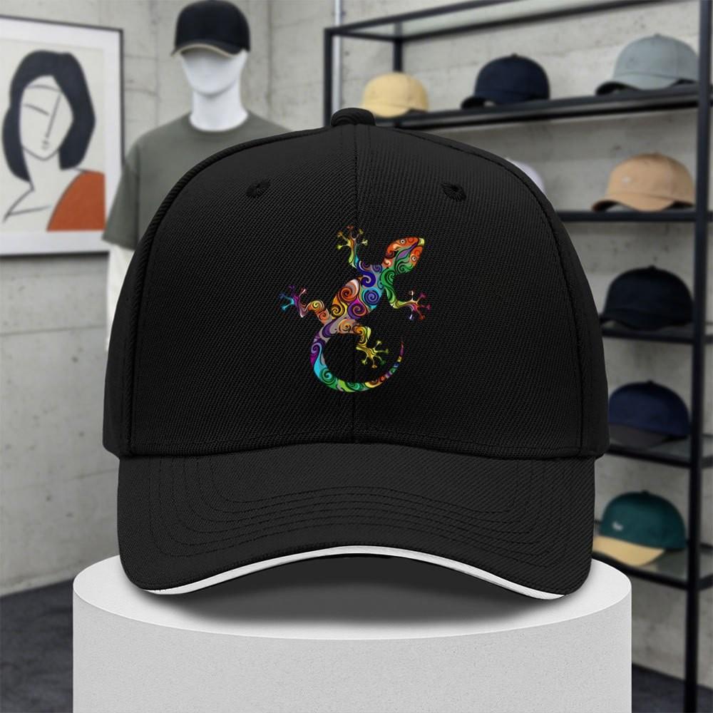 Tribal Gecko Baseball Cap Rainbow Print Adjustable Outdoor Curved Brim Hat Unisex