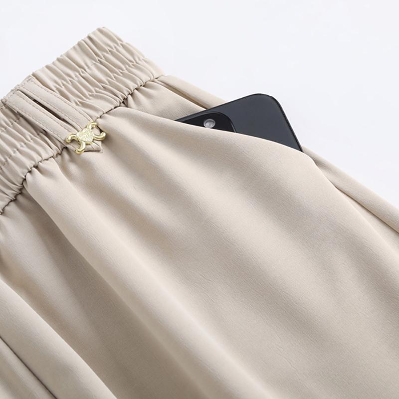 Women's Plus Size High Waist Cropped Wide Leg Pants – Elastic Waist Stretchy Polyester Trousers (Sizes XL-6XL)