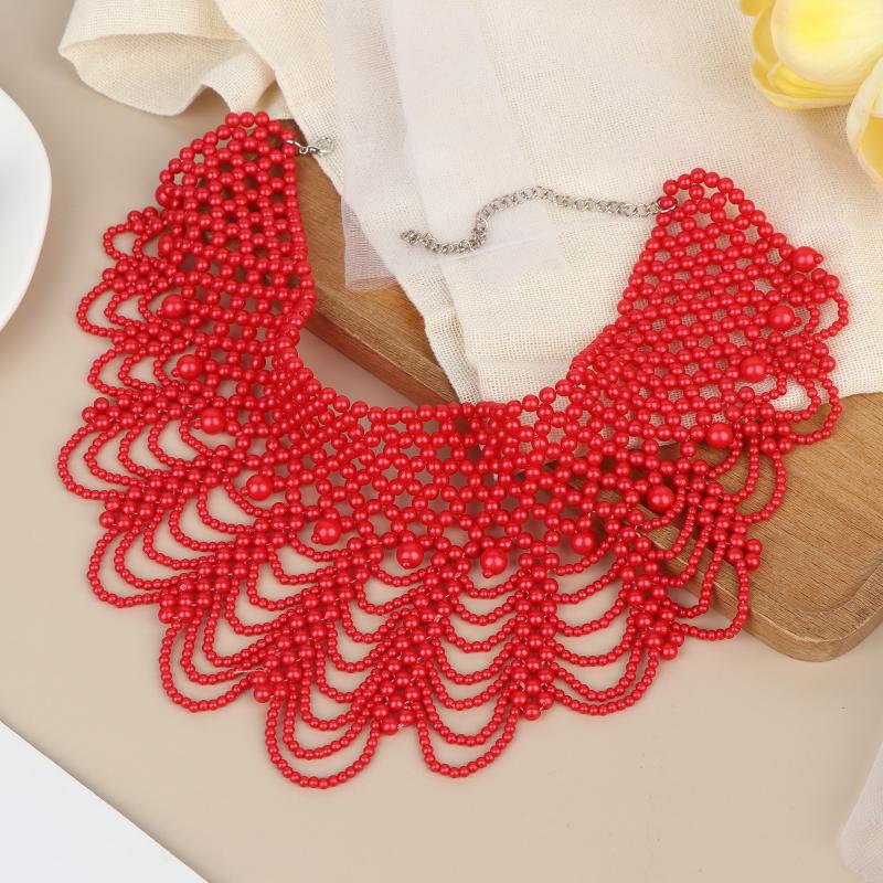 Imitation Perlen Falscher Kragen Halskette Hohl Design Imitation Perlen Latz Halskette Mehrschichtig Abnehmbarer Kragen Kleid Zubehör