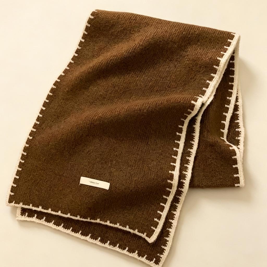 Fresh and vintage locked-edge soft cozy knit Korean ambient scarf for women, versatile winter thickened shawl with warm scarf