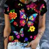 Sommer Damen 3D-Druck Rundhals T-Shirt Mode Vielseitig Atmungsaktiv Trend Lässig