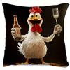 1pc, Fun Chicken Clucking Hugging a Beer Bottle, Vintage Farmhouse Decorative Pillow Cover - Zipper Closure Pillowcase for Living Room, Bedroom, Kitch