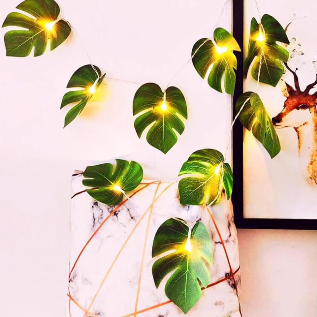 Plug in Monstera Leaf String Lights, 33 Ft 100 LEDs Artificial Palm Leaves Wall Hanging Vine Green Leaf Fairy Lights with Remote Controller for