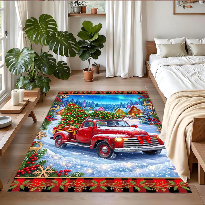 Christmas Printed Square Area Rug Soft Non Slip Floor Carpet For Bedroom Holiday Gift