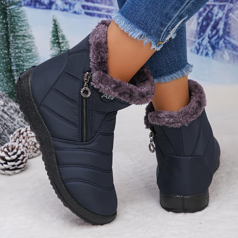 Women's Ankle Booties with Fuzzy Collar Stylish Winter Footwear Comfortable Slip on Design Trendy Short Boots