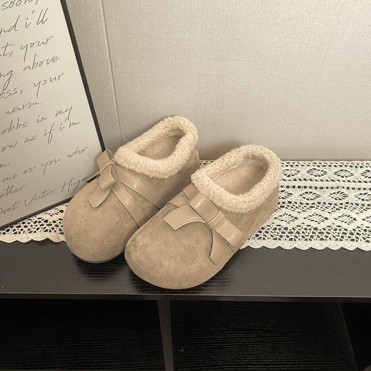 

Birkenstocks на толстой подошве, модели с бархатным бантом для элегантного образа, новые зимние модели, хлопковая уличная обувь на мягкой подошве для тепла 35